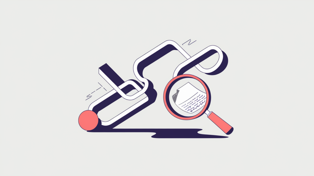 Abstract illustration of a ClickBank affiliate hop-domain link being detected on a page, in RankGear indigo and coral.