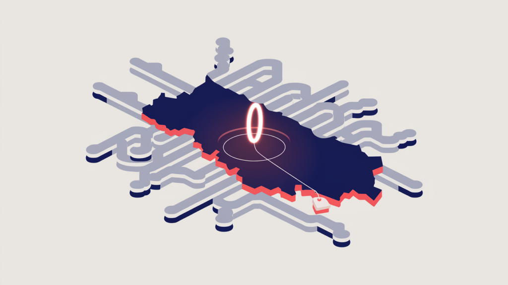 Abstract illustration of a single Rakuten Malaysia shop link matched among many unmatched links, in RankGear indigo and coral.