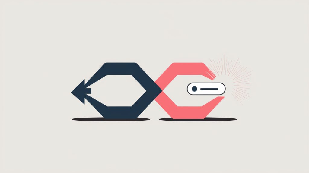 Abstract illustration of a detected affiliate tracking token on an outbound link, in RankGear indigo and coral.