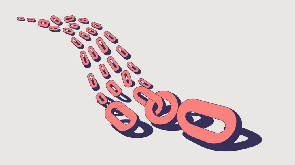 Abstract illustration of short affiliate link tokens being tallied into a counter, in RankGear indigo and coral.