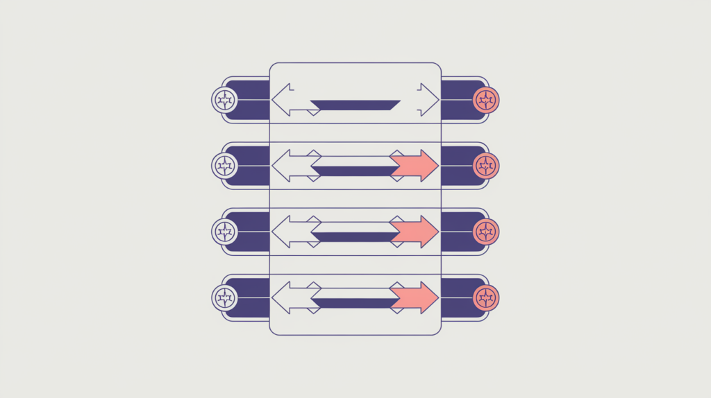 Abstract illustration of counting repeated ClickBank affiliate hop-link references on a page, in RankGear indigo and coral.
