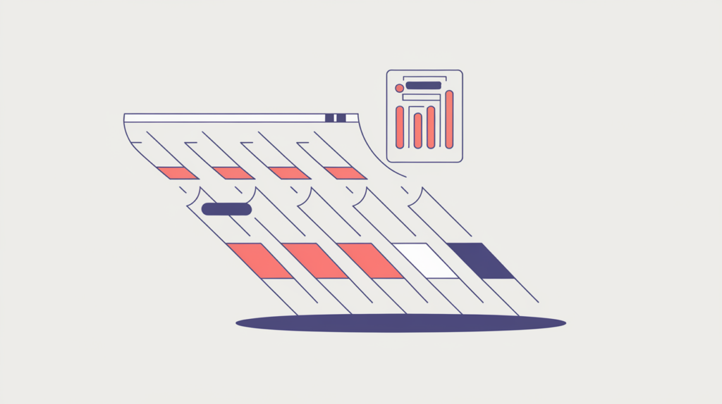 Abstract illustration of tagged eBay affiliate tracking links counted as they leave a page, in RankGear indigo and coral.