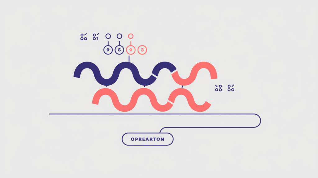 Abstract illustration of affiliate links passing through a redirect waypoint and being counted, in RankGear indigo and coral.