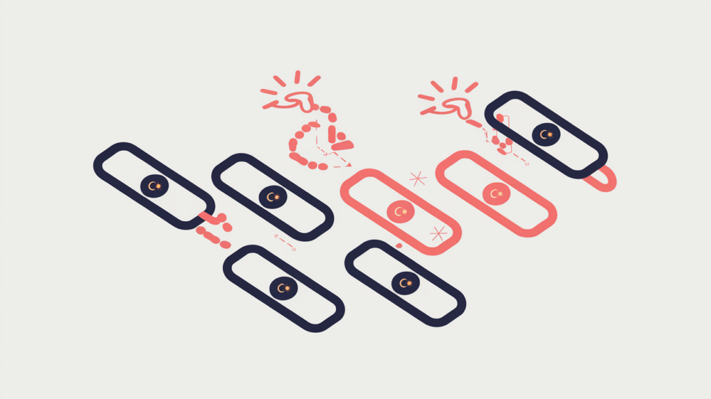 Abstract illustration of counting only Rakuten Malaysia shop links among many, in RankGear indigo and coral.