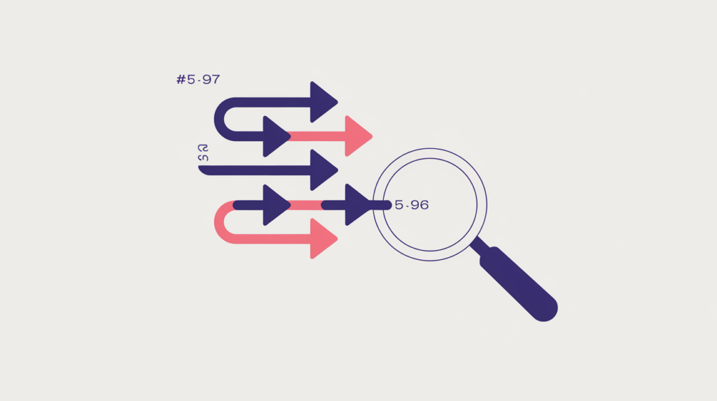 Abstract illustration of tagged outbound affiliate links being counted by a magnifier, in RankGear indigo and coral.