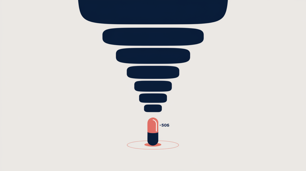 Abstract illustration of a deep heading hierarchy where only the fifth-level H5 bar carries a counted entity tag, in RankGear indigo and coral.