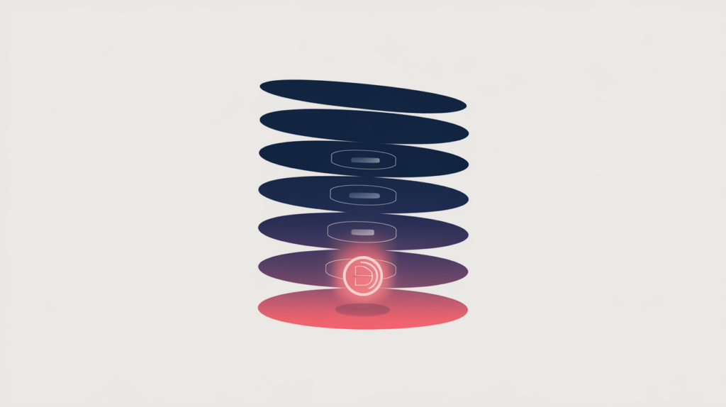 Abstract illustration of a nested heading hierarchy with an entity node highlighted in the deepest H5-level bar, in RankGear indigo and coral.