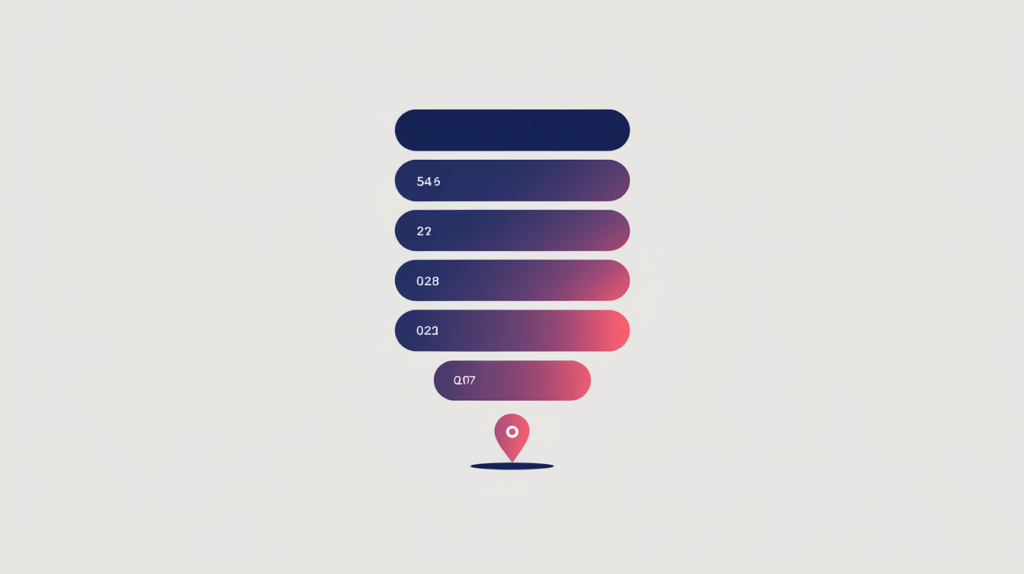 Abstract illustration of a descending stack of heading levels with an entity marker in the smallest sixth-level bar, in RankGear indigo and coral.