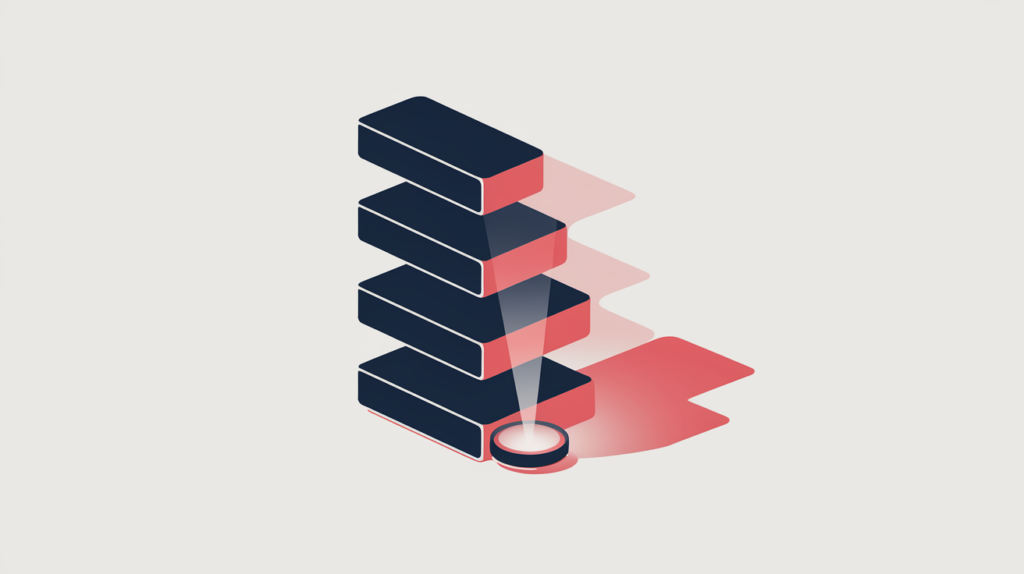 Abstract illustration of an entity highlighted inside a fourth-level H4 heading within a descending heading hierarchy, in RankGear indigo and coral.