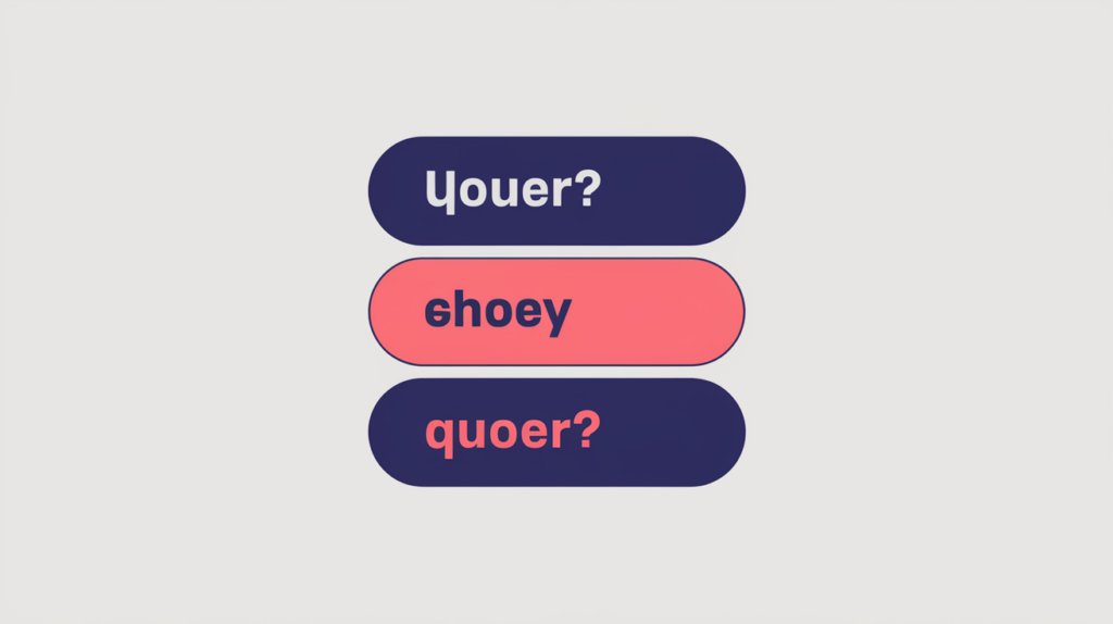 Abstract illustration of a repeated query phrase highlighted across stacked H2 heading bars, in RankGear indigo and coral.