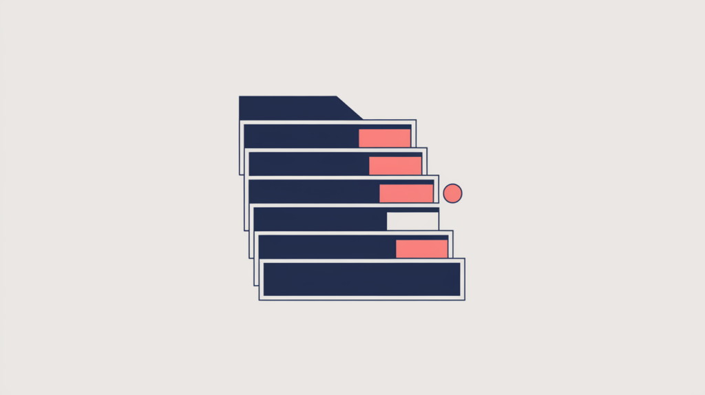 Abstract illustration of a highlighted query match on the deepest fourth-level tier of a nested document outline, in RankGear indigo and coral.