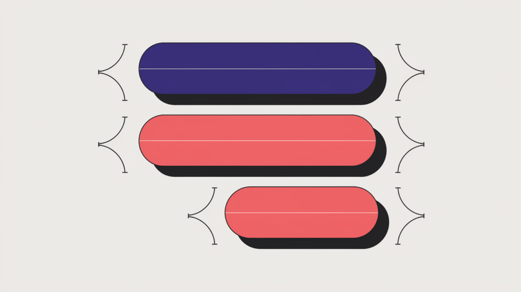 Abstract illustration of headings whose whole text exactly matches a query, bracketed end to end, in RankGear indigo and coral.