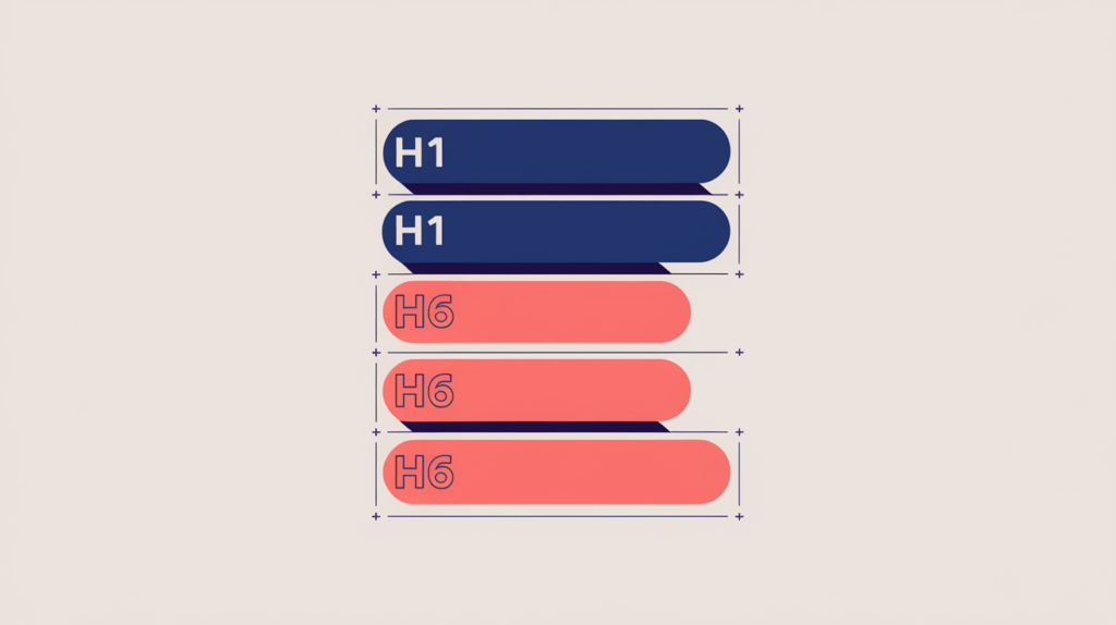 Abstract illustration of headings whose whole text exactly fits a matching slot while longer headings overflow, in RankGear indigo and coral.