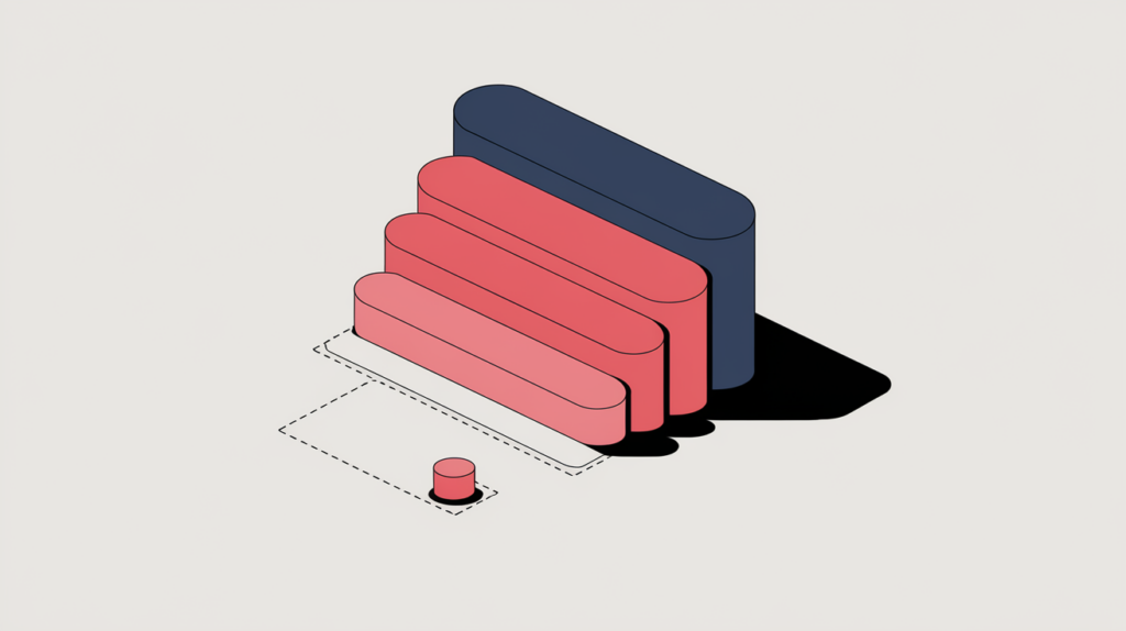 Abstract illustration of a nested fourth-level heading that exactly fills its matching slot, in RankGear indigo and coral.
