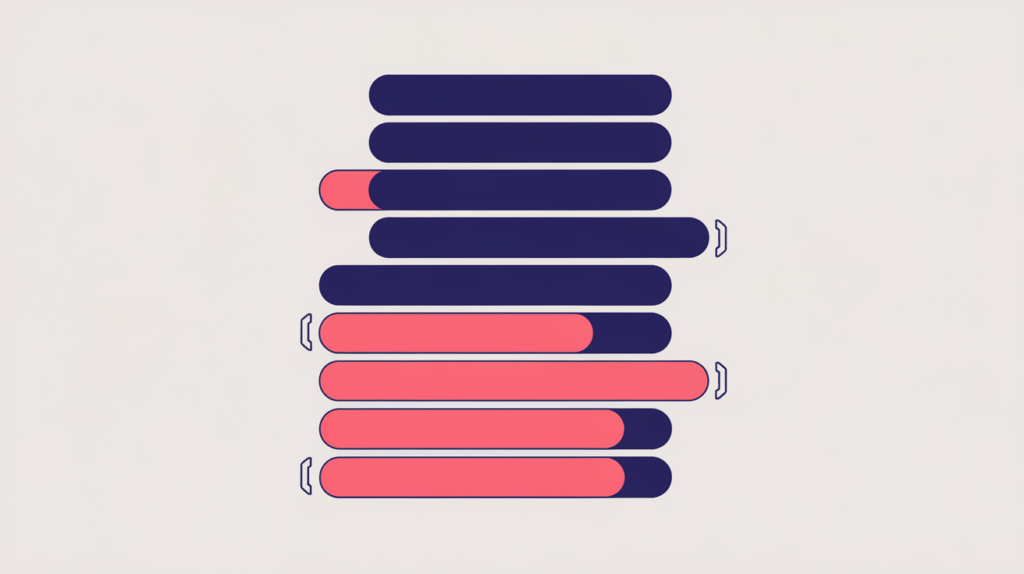 Abstract illustration of bracketed whole-heading matches on the deepest tiers of a nested document outline versus an unbracketed longer heading, in RankGear indigo and coral.