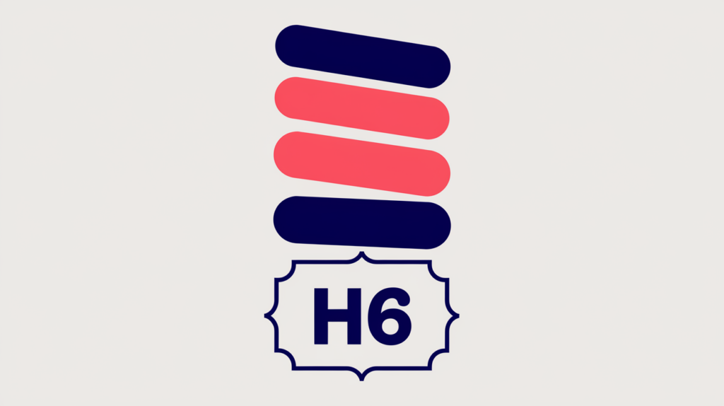 Abstract illustration of a smallest H6 heading bar whose text fits exactly edge to edge, in RankGear indigo and coral.