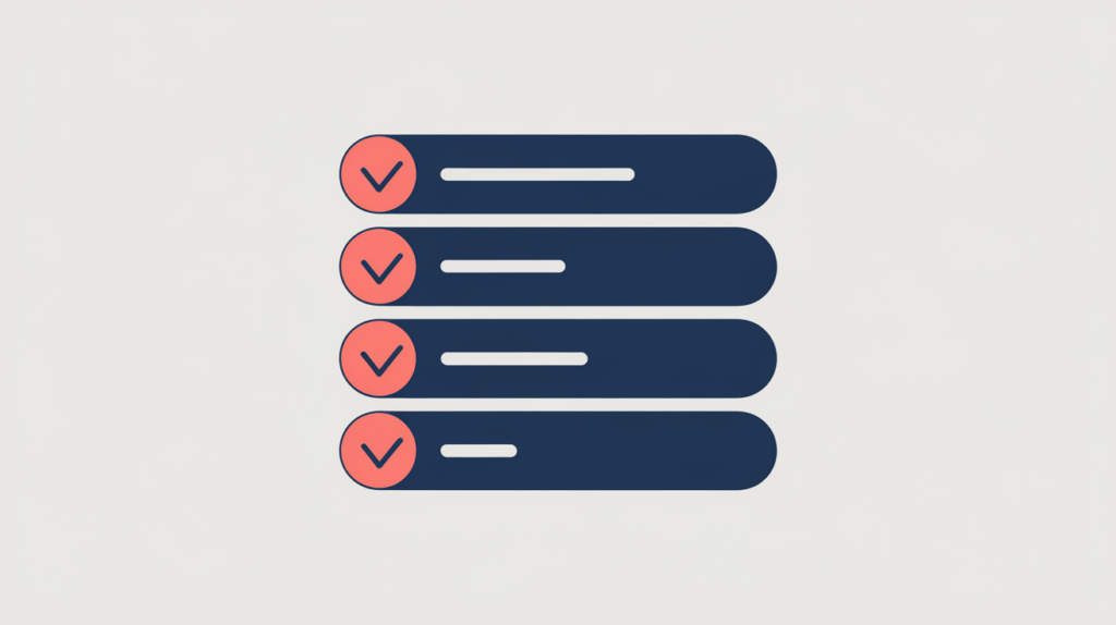 Abstract illustration of subheadings whose leading segments are highlighted to show which H2 headings start with a keyword variation, in RankGear indigo and coral.