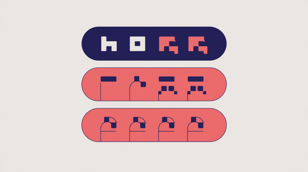 Abstract illustration of keyword variations counted across three heading levels, in RankGear indigo and coral.