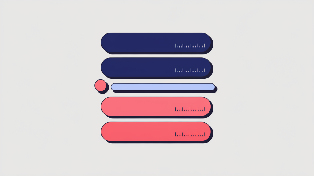 Abstract illustration of keyword variations counted across a page's H2 subheadings, in RankGear indigo and coral.