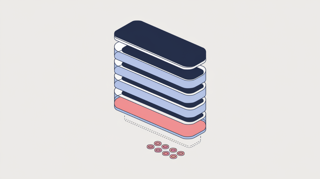 Abstract illustration of keyword variations counted inside sixth-level H6 headings, in RankGear indigo and coral.