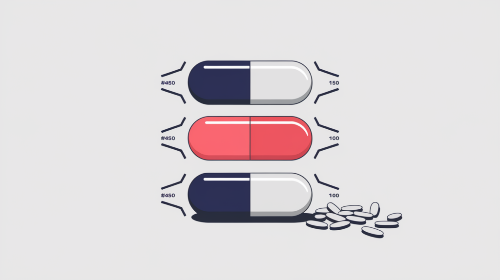 Abstract illustration of headings whose whole text is a single anchored keyword variation, in RankGear indigo and coral.