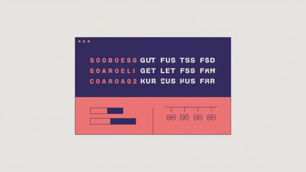 Abstract illustration of keyword tokens counted within a page's H1 heading, in RankGear indigo and coral.