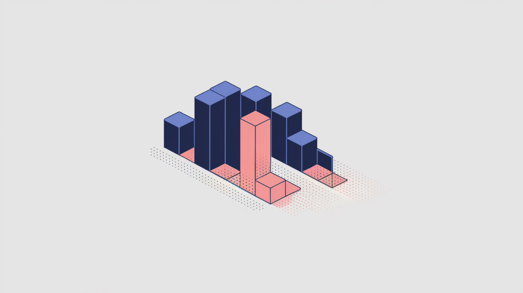 Abstract illustration of a page's most-frequent phrase highlighted among muted frequency bars with keyword variations lighting up inside it, in RankGear indigo and coral.