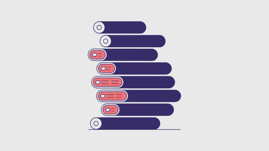 Abstract illustration of a page's ten most frequent phrases ranked in a leaderboard, with keyword-variation matches highlighted, in RankGear indigo and coral.