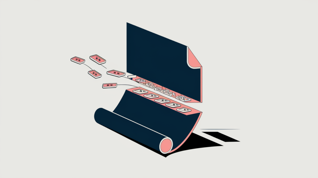 Abstract illustration of keyword variations counted above a truncation line in the top of a page with alt-text tags feeding in, in RankGear indigo and coral.