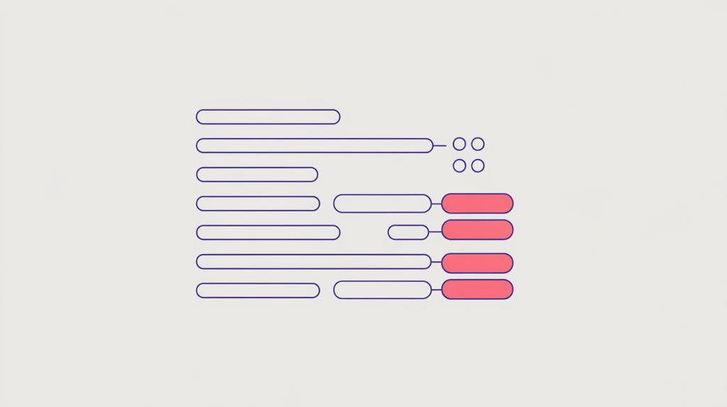 Abstract illustration of emphasized words being counted inside em tags, in RankGear indigo and coral.