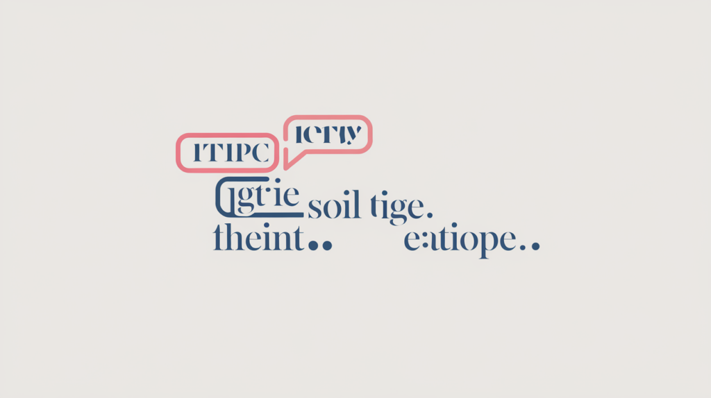 Abstract illustration of keyword variations concentrated in the opening words of a page, in RankGear indigo and coral.