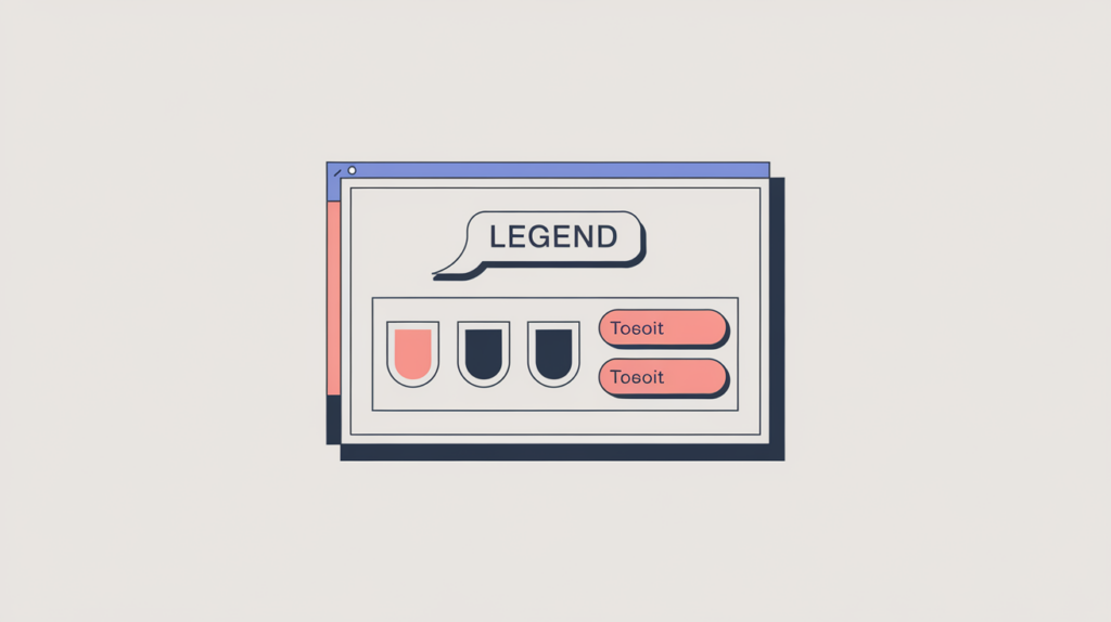 Abstract illustration of keyword variations counted inside a form fieldset legend caption, in RankGear indigo and coral.