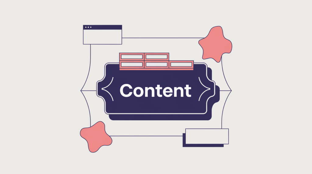 Abstract illustration of keyword variations counted inside a page's main content landmark, in RankGear indigo and coral.