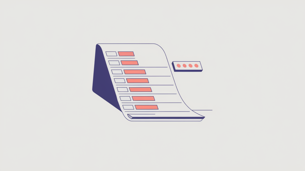 Abstract illustration of a dropdown menu with matching option-label words tallied, in RankGear indigo and coral.