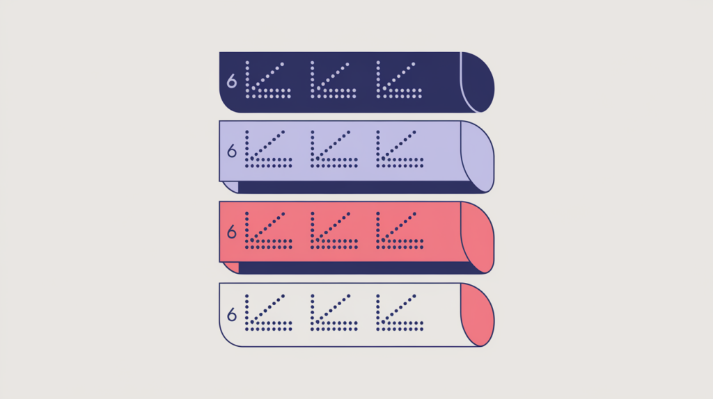 Abstract illustration of keyword variations tallied inside stacked document section blocks, in RankGear indigo and coral.
