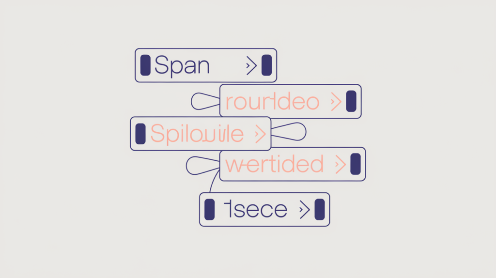 Abstract illustration of keyword variation matches counted inside nested inline span containers, in RankGear indigo and coral.