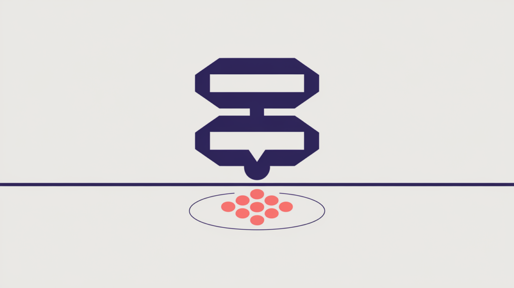 Abstract illustration of keyword variations detected inside subscript notation, in RankGear indigo and coral.