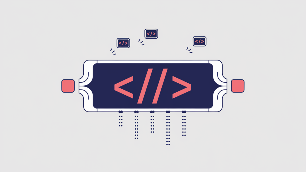 Abstract illustration of a fixed top-of-source window collecting word tokens and appended image alt text, in RankGear indigo and coral.