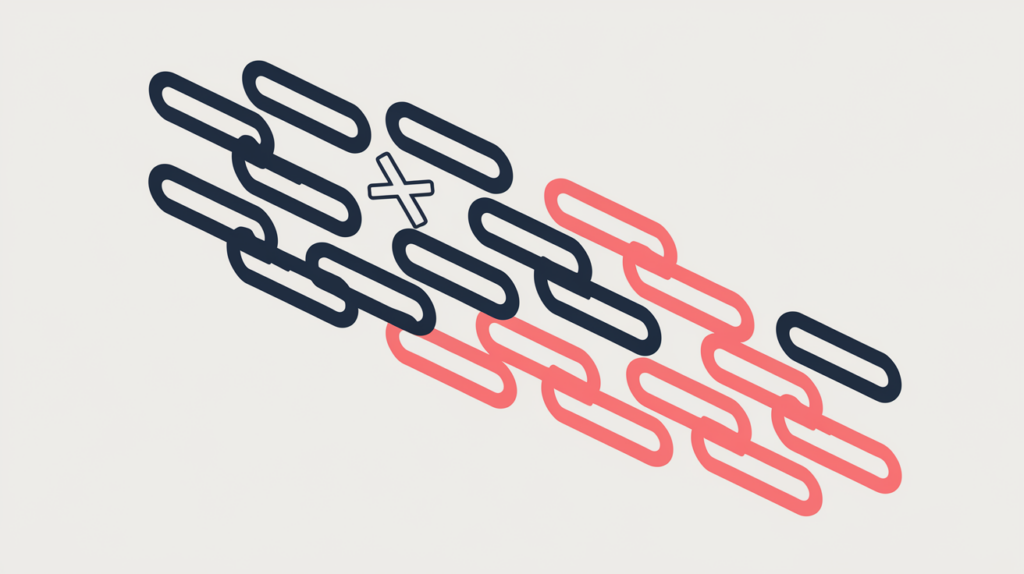 Abstract illustration of counted dofollow links versus excluded nofollow links flowing from a page, in RankGear indigo and coral.