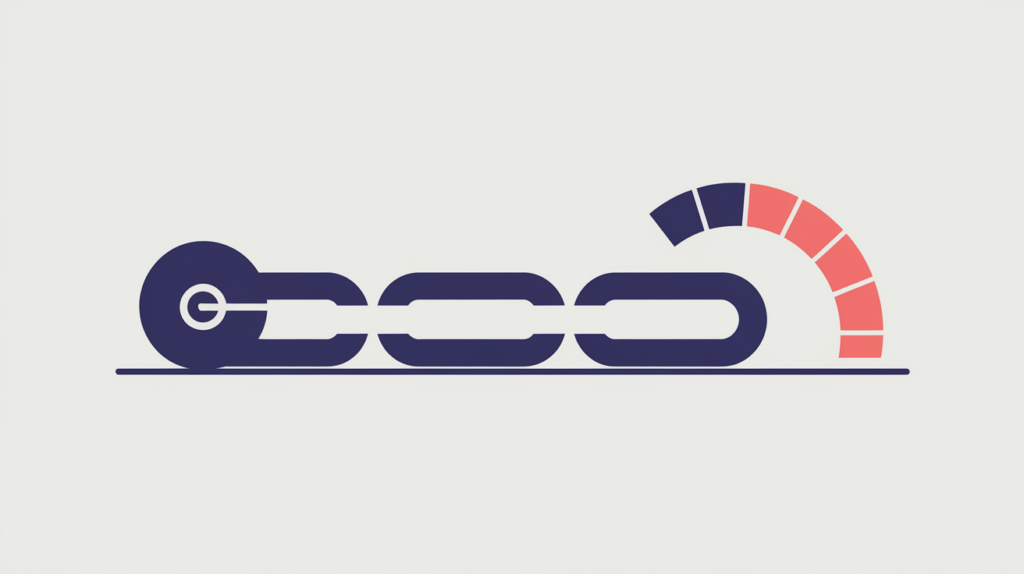 Abstract illustration of a share of link chains marked as nofollow among all links on a page, in RankGear indigo and coral.
