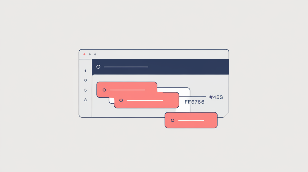 Abstract illustration of related-term tokens counted inside an H1 heading, in RankGear indigo and coral.