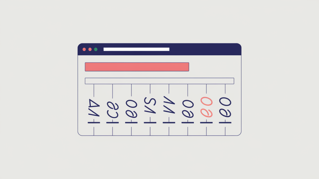 Abstract illustration of related terms being counted within a page title tag, in RankGear indigo and coral.