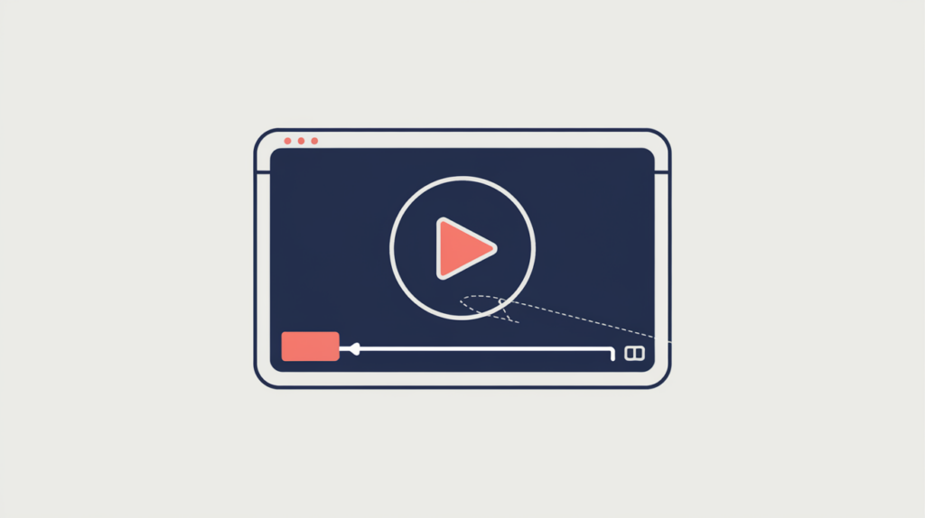 Abstract illustration of a detected YouTube video embed inside a page frame, in RankGear indigo and coral.