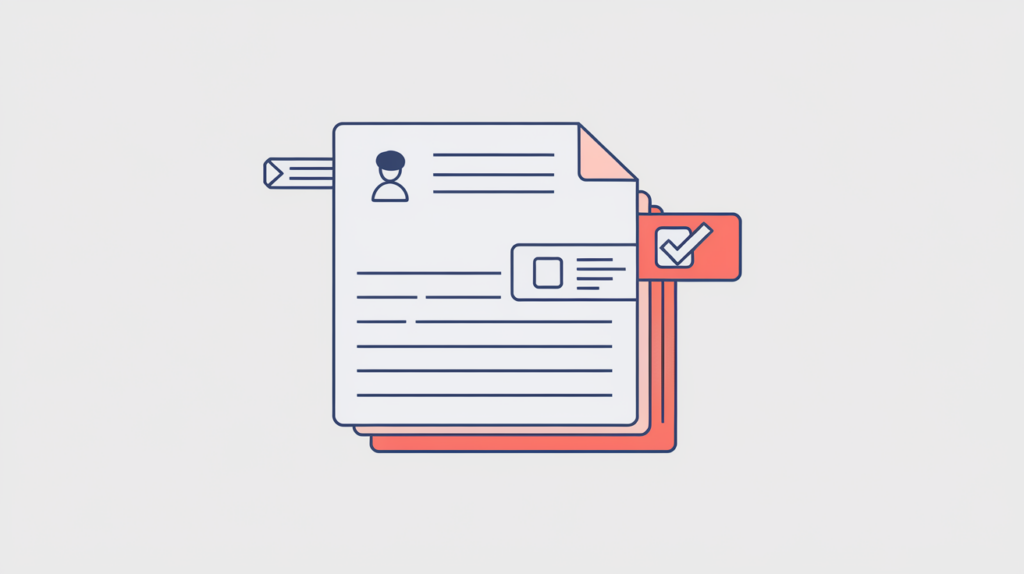 Abstract illustration of a document head with a meta author tag chip present or absent, in RankGear indigo and coral.