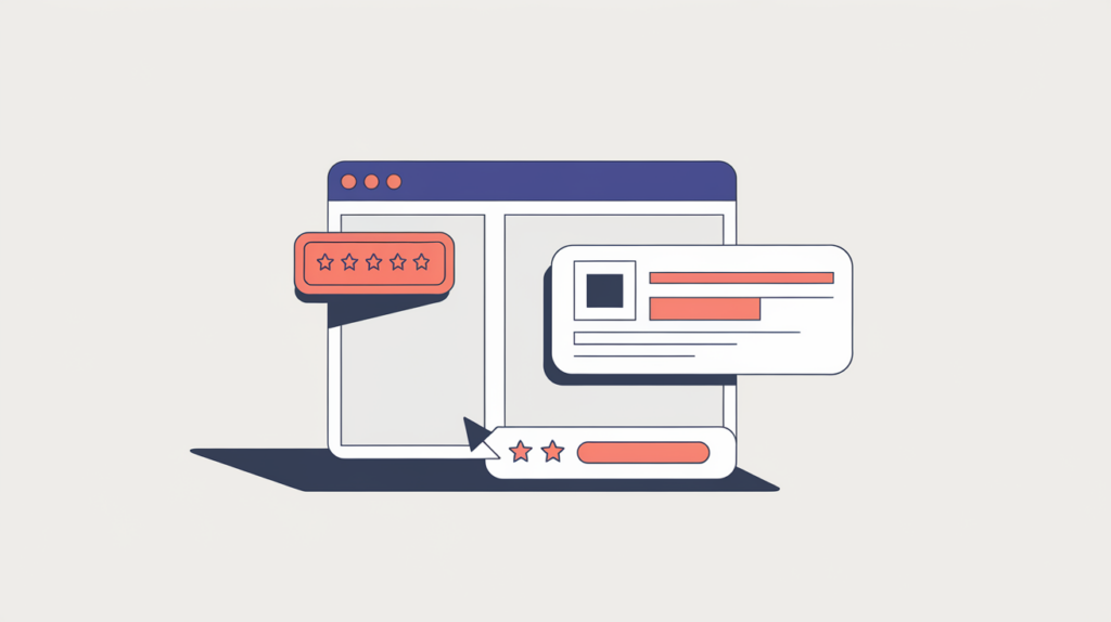 Abstract illustration of an OpenGraph type label classifying a social share preview card, in RankGear indigo and coral.