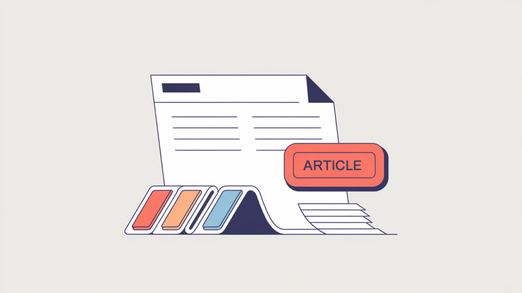Abstract illustration of an og:type value matching the article classification among other object types, in RankGear indigo and coral.