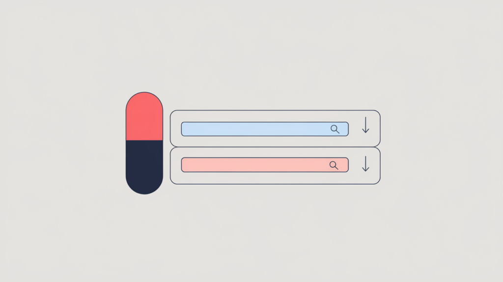 Abstract illustration of a search snippet description block with its opening segment highlighted at the start position, in RankGear indigo and coral.
