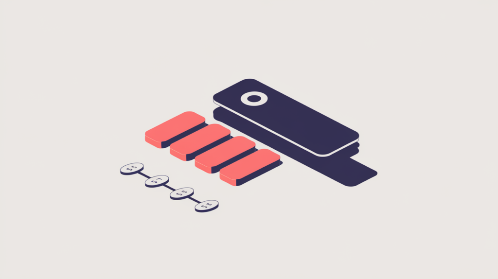 Abstract illustration of a comma-separated meta keywords list splitting into counted segments, in RankGear indigo and coral.