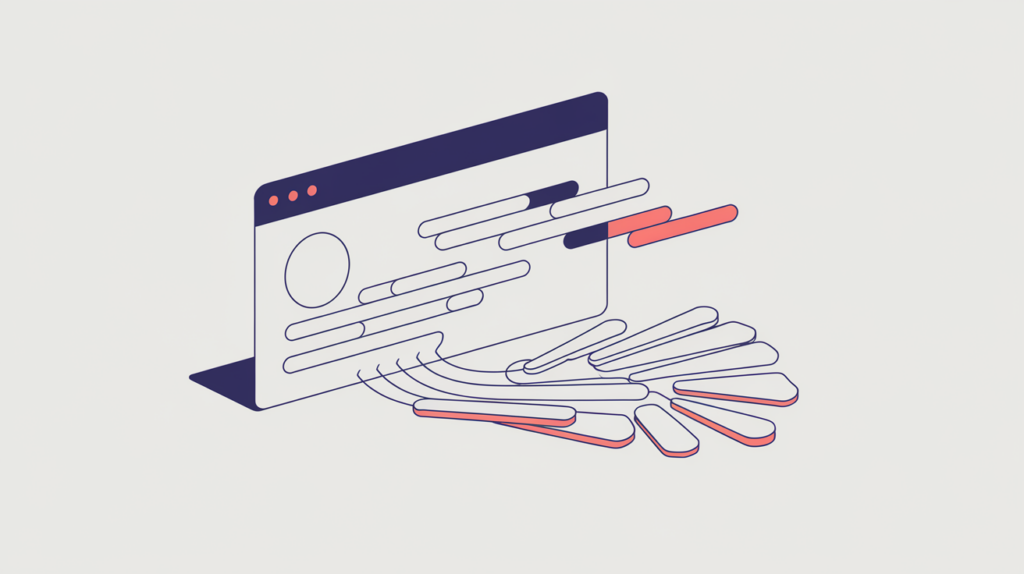 Abstract illustration of query-variation terms counted inside a meta description snippet, in RankGear indigo and coral.