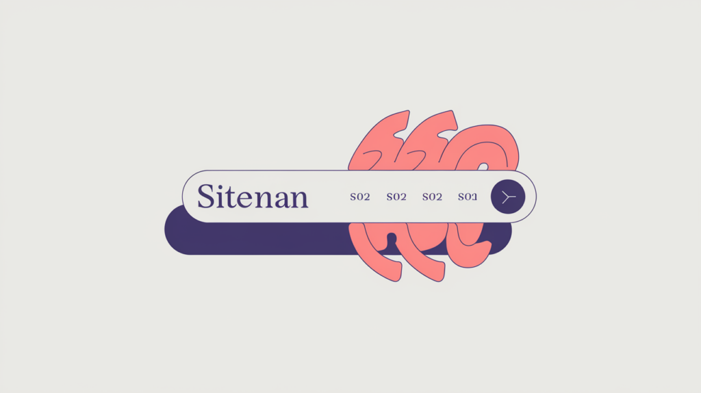 Abstract illustration of counting keyword variations inside an OpenGraph site-name label on a share-preview card, in RankGear indigo and coral.